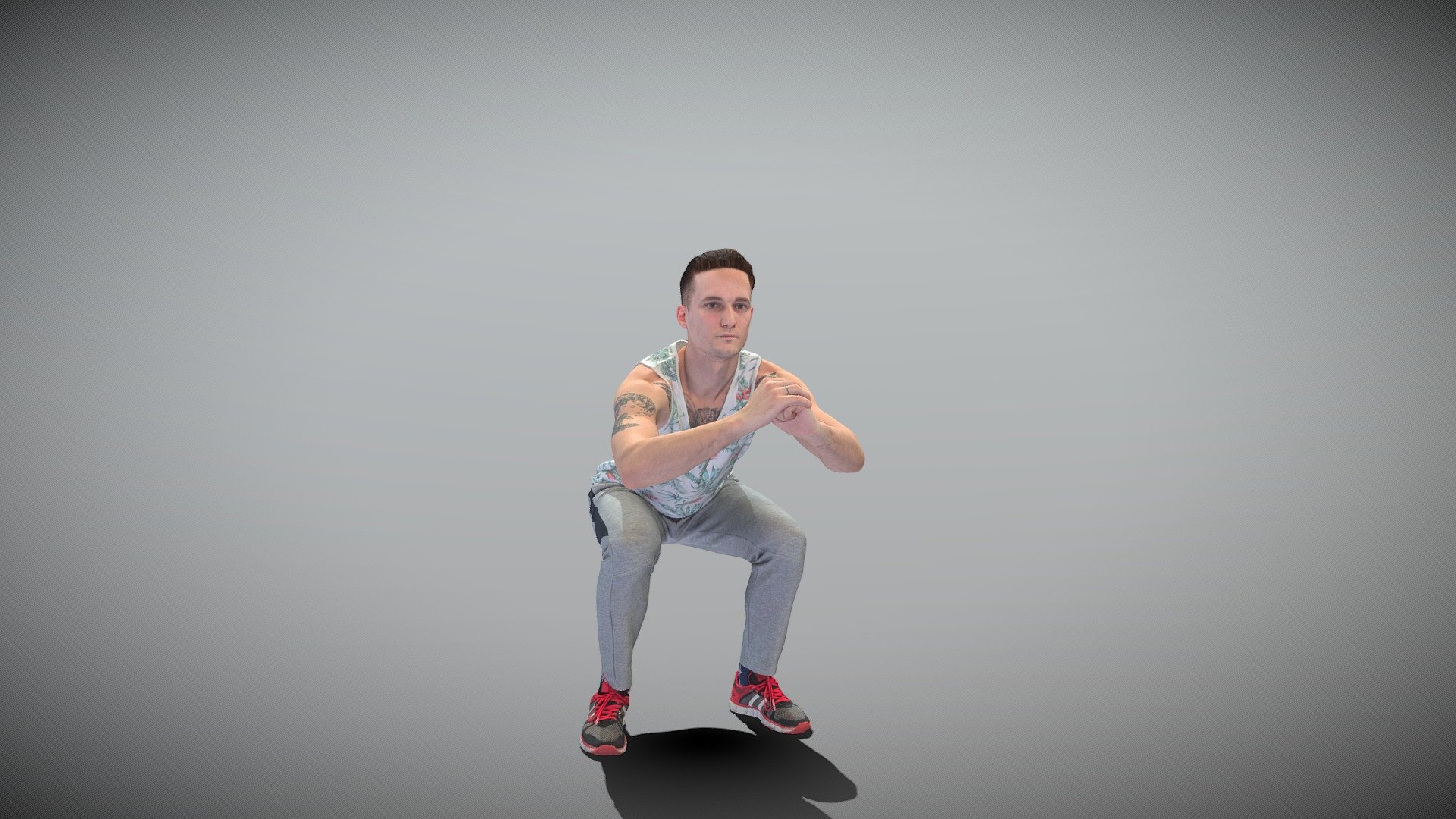 This is a true human size and detailed model of a sporty handsome young man of Caucasian appearance dressed in a sportswear. The model is captured in a casual pose to be perfectly matching to various architectural and product visualizations as a background, mid-sized or close-up character on a sport ground, gym, park, VR/AR content, etc.

Technical specifications:




digital double 3d scan model

150k &amp; 30k triangles | double triangulated

high-poly model (.ztl tool with 5 subdivisions) clean and retopologized automatically via ZRemesher

sufficiently clean

PBR textures 8K resolution: Diffuse, Normal, Specular maps

non-overlapping UV map

no extra plugins are required for this model

Download package includes a Cinema 4D project file with Redshift shader, OBJ, FBX, STL files, which are applicable for 3ds Max, Maya, Unreal Engine, Unity, Blender, etc. All the textures you will find in the “Tex” folder, included into the main archive.

3D EVERYTHING

Stand with Ukraine! - Young man doing squats 393 - Buy Royalty Free 3D model by deep3dstudio 3d model