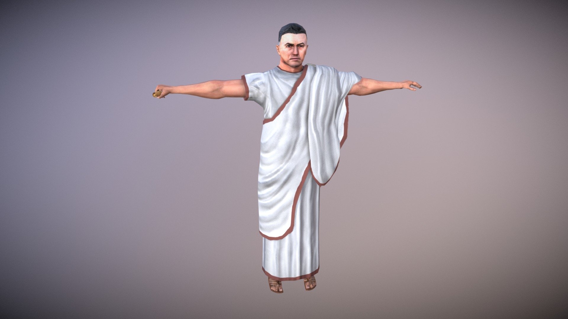This is a low poly model of a Roman Diplomat made for Europa Barbarorum 2,  4,985 tris, PBR maps, 2048 resolution. 
Rigged in 3ds max and textured using Substance Painter and some Photoshop retouches 3d model