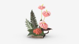 Anthurium artificial 01 plant, red, flora, ornate, flower, composition, pink, color, artificial, bouquet, anthurium, 3d, pbr