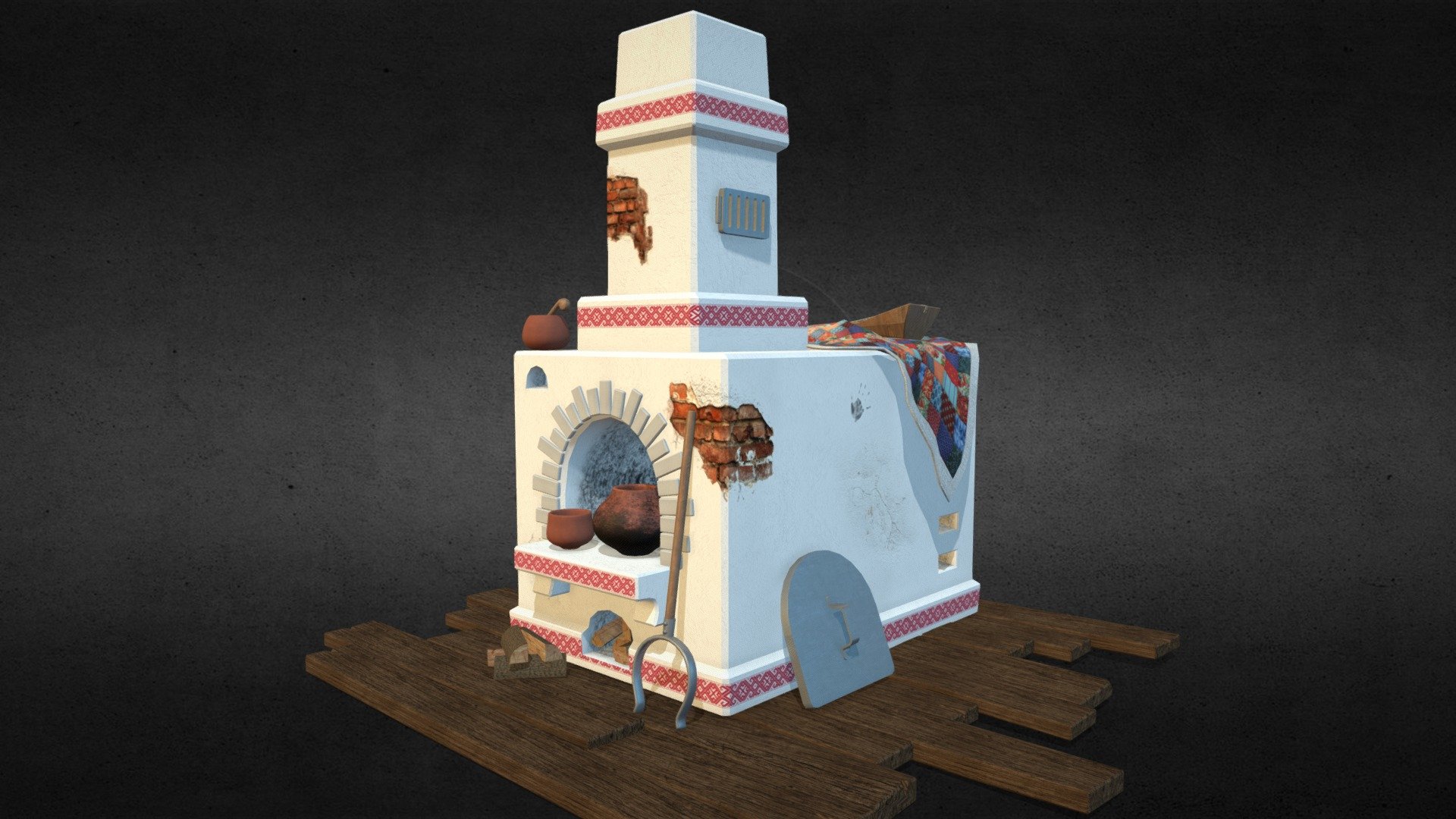 Russian stove - automapping - Download Free 3D model by murlochek 3d model