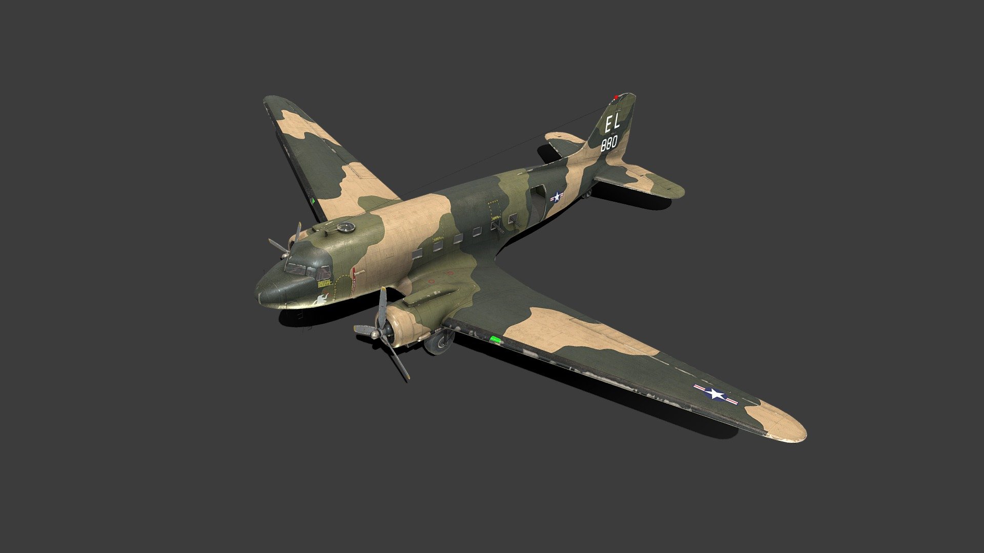 Douglas AC-47 Spooky Gunship



Low-poly (10603 Tris) ready to use in games, AR/VR.

Textures are in PNG format 4096x4096 PBR metalness 1 set texture.

Available formats: OBJ, MTL, FBX.

Files unit: Centimeters

Inspect the model complete in marmoset viewer 2nd preview image.

If you need any other file format you can always request it.

All formats include materials and textures.
 - Douglas AC-47 Spooky Gunship - Buy Royalty Free 3D model by MaX3Dd 3d model
