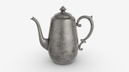 Old Metal Tea and Coffee Pot drink, teapot, tea, pot, coffee, vintage, retro, antique, silver, kettle, metal, old, kitchen, traditional, coffeepot, 3d, pbr, decoration, patinated