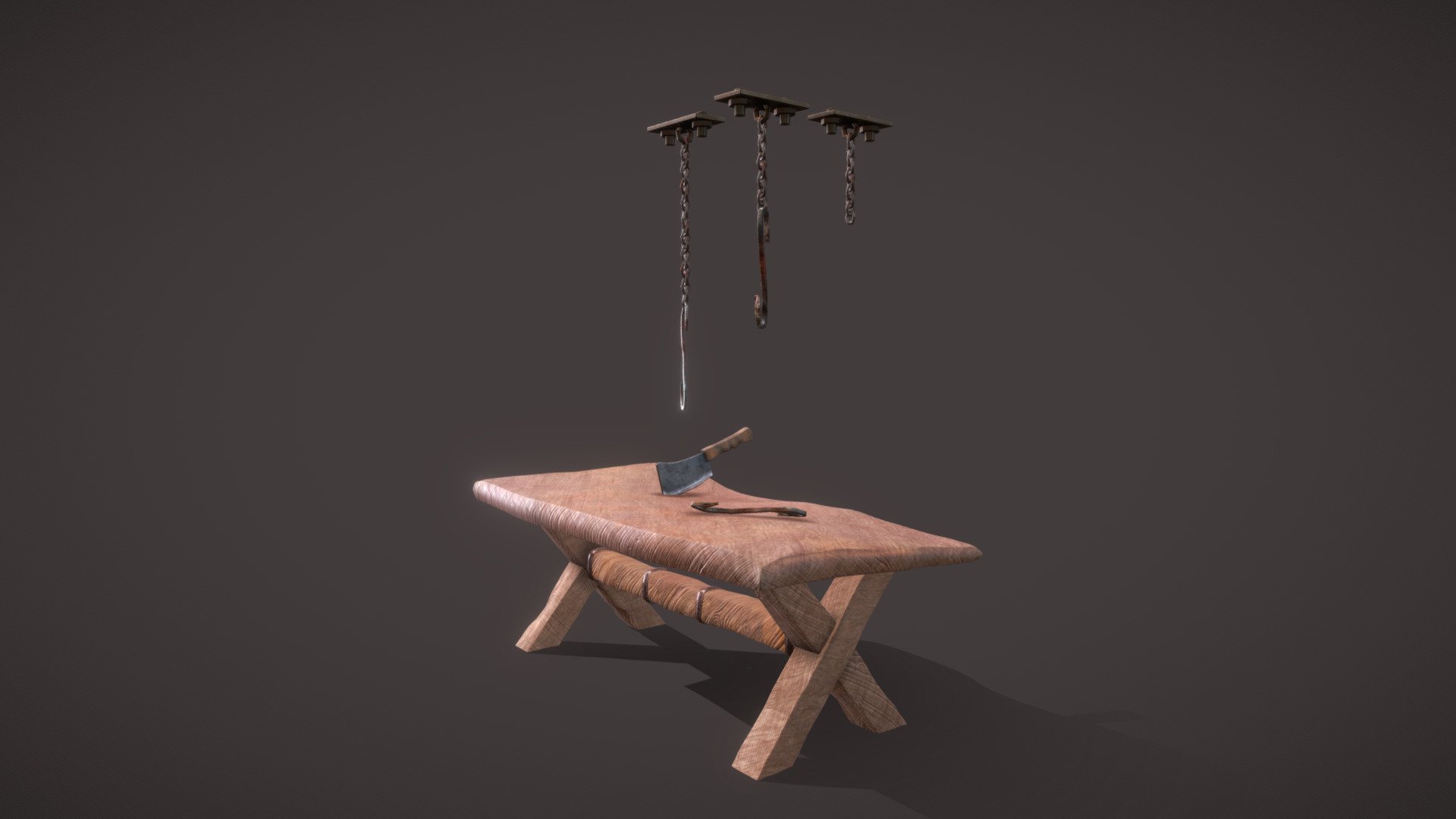 Middle earth butcher table asset set. includes: Table, Chains, Bases, Cleaver - butcherSet - 3D model by Astros (@Astros972) 3d model