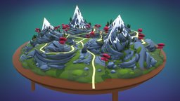 Lowpoly Mountain Diorama | Gravity Sketch landscape, mountain, vr, virtualreality, diorama, trail, hiking, gravitysketch, vrart, mountainrange, tabletop-model, lowpoly, snowcapped