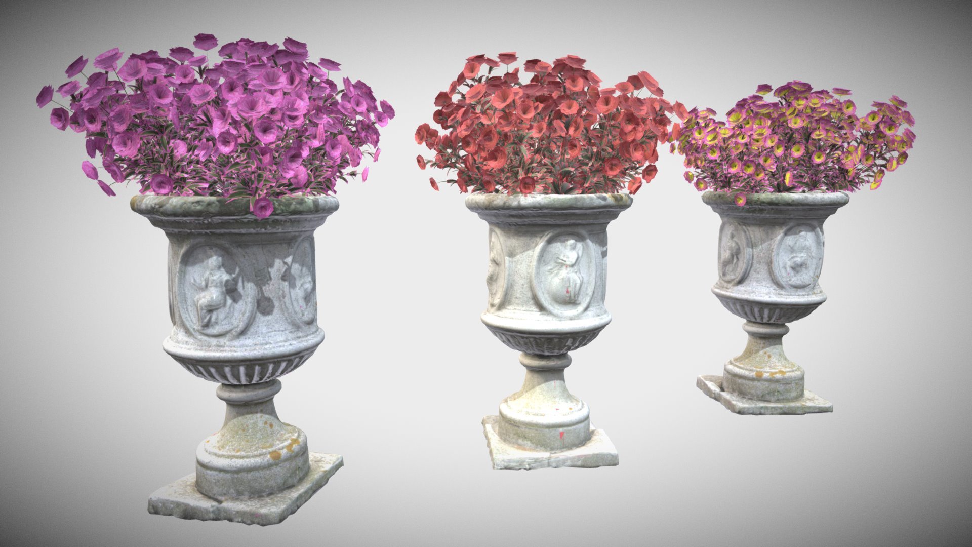 PBR Specular/Glossiness - One Material 4k

 Diffuse x 3

 Gloss

 Normal

 Specular 

 Opacity 
* Ambient Occlusion

 IDs Map - Flower Pots - Buy Royalty Free 3D model by Francesco Coldesina (@topfrank2013) 3d model