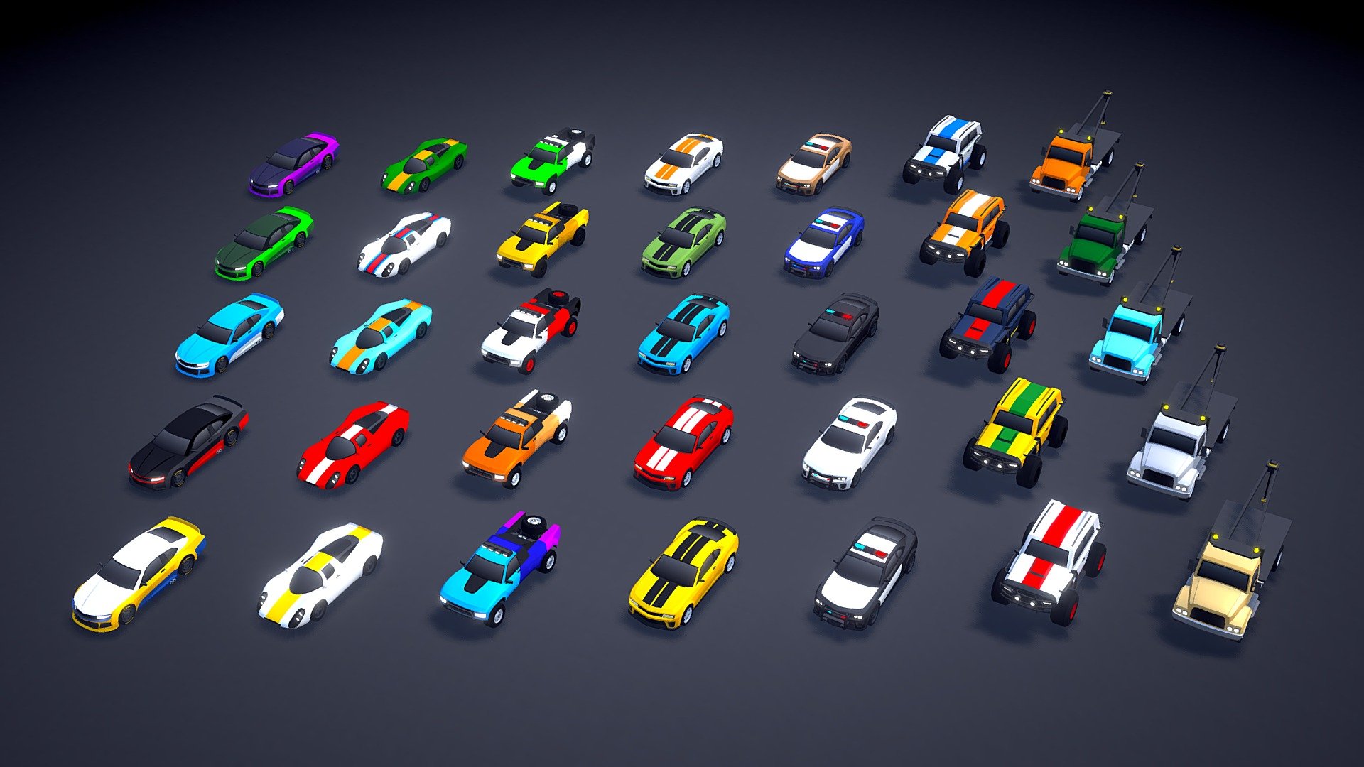 This is the (free) May update of my asset called ARCADE: Ultimate Vehicles Pack. This update will be launched on May 4th. Available in Unity3D (in the Unity Asset Store) and Sketchfab! (FBX + UNITY Files included).

The update includes 7 new vehicles (racing cars, off-road vehicles, and more).

Best regards, Mena 3d model
