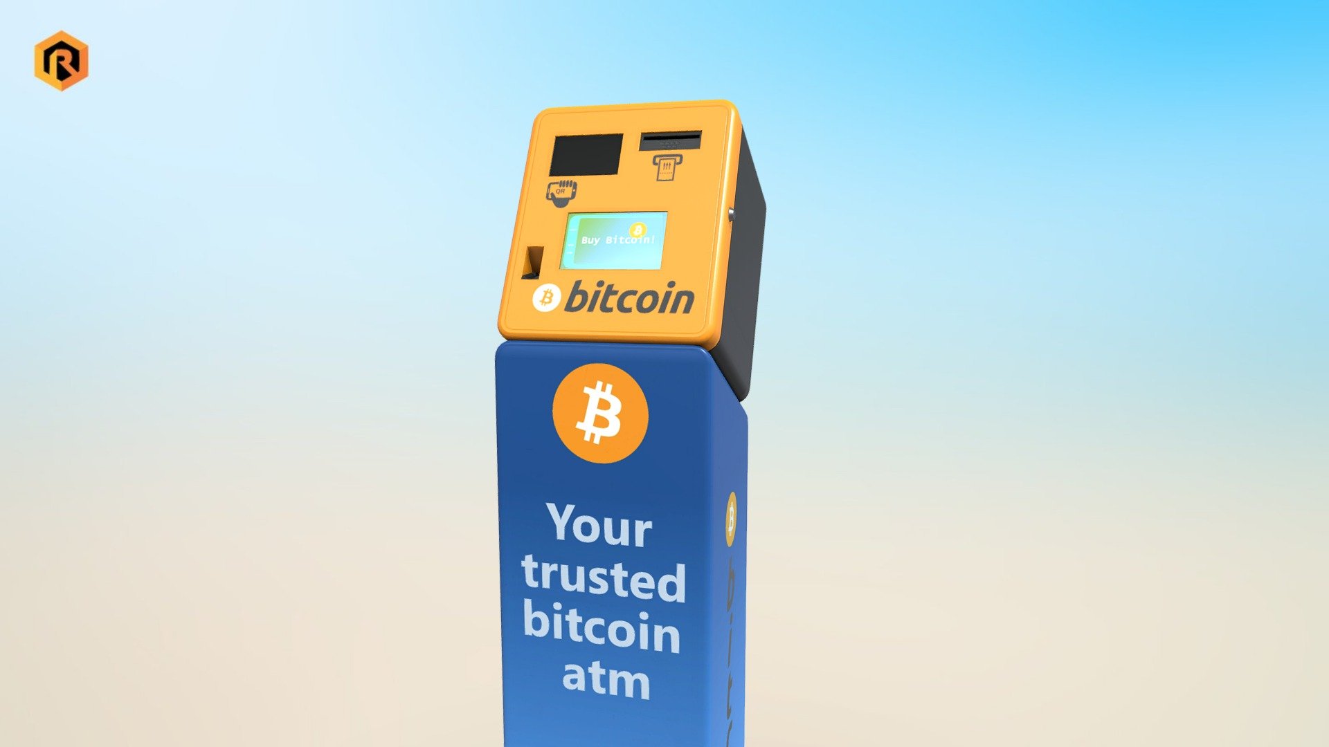 Low-Poly PBR 3D model of Bitcoin ATM Machine.

Bitcoin ATMs are kiosks that allow to purchase Bitcoin and other cryptocurrencies by using cash or debit card.  

You can download PRO version (with sources) here: https://skfb.ly/oyU6Z

**Technical details: **  




3 PBR textures sets. (Main Body, Emission and Glass)   

1262 Triangles

1038  Vertices  

Model is one mesh.  

Lot of additional file formats included (Blender, Unity, UE4, Maya etc.)  

PBR texture sets details:   




4096 Main texture set (Albedo, Metallic, Smoothness, Normal, AO)   

1024 Emission texture set (Albedo, Metallic, Smoothness, Normal, AO)   

512  Glass texture set (Albedo, Metallic, Smoothness, Normal) 

More file formats are available in additional zip file on product page.

Please feel free to contact me if you have any questions or need any support for this asset.

Support e-mail: support@rescue3d.com - Bitcoin ATM - Download Free 3D model by Rescue3D Assets (@rescue3d) 3d model