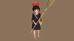 Kiki 01 cute, bag, teenage, posed, ghibli, teen, kiki, broom, ribbon, anime-girl, short-hair, character, girl, witch, female, human, anime, kiki-s-delivery-service