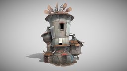 Steampunk house tower, steampunk, rusty, 3dcoat, dirty, midpoly, photoshop, blender, pbr, lowpoly, blender3d, house, stylized, fantasy