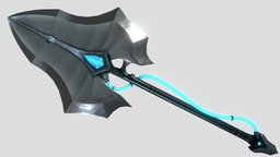 Axe rpg, videogame, crystal, obj, fbx, metal, iron, glow, game-ready, two-handed, weapon, game, pbr, lowpoly, axe, blue, fantasy