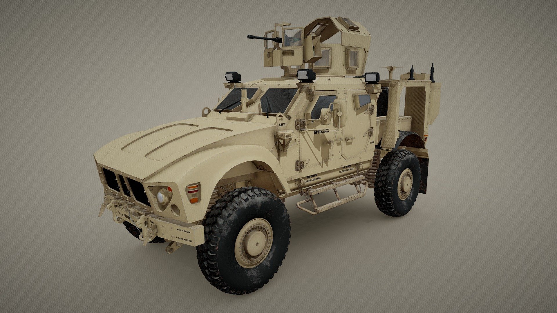The Oshkosh M-ATV is a Mine-Resistant Ambush Protected (MRAP) vehicle developed by the Oshkosh Corporation for the MRAP All Terrain Vehicle (M-ATV) program. Intended to replace M1114 HMMWVs (Humvee), it is designed to provide the same levels of protection as the larger and heavier previous MRAPs, but with improved mobility 3d model