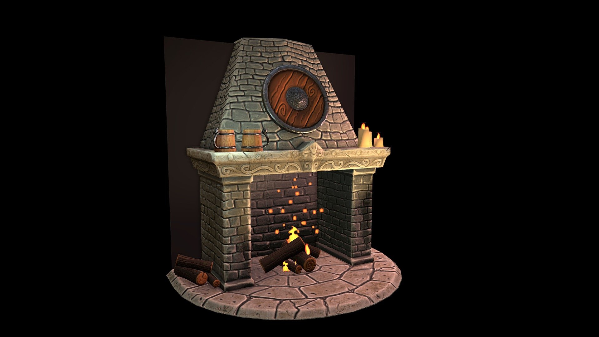 Old medieval tavern stylized fireplace. Low poly asset for fantasy cartoon environment. Optimized for real-time game AR VR engines.



Fireplace: 4k PBR PNG textures of Color, Roughness, AO and Normal map.


Logs, fire and candles: 2K PBR PNG textures of Color, Normal map, Roughness, Emission and Transparency. 


Shield: 2K PBR PNG textures of Color, Normal map, Roughness, and Metalness


Beermug: 2K PBR PNG textures of Color, Normal map, Roughness, and Metalness



Please check my portfolio to find more models in the same style for sale and free. Message me if you have any questions or problems with this asset 3d model