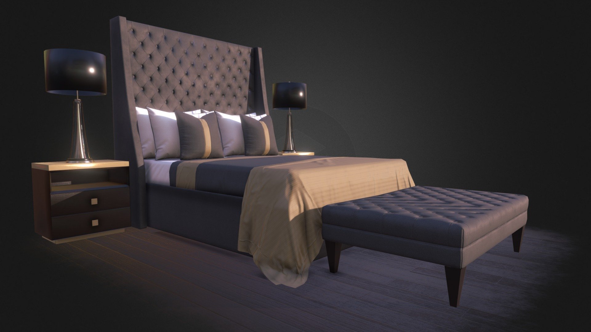 Low poly bed for VR mobile interior App. I use 3dsMax , Topogun, UV layout, Substance painter 3d model