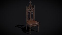 Gothic Mahogany Chair bar, stool, wooden, high, restaurant, medieval, chairs, seat, antique, rustic, tavern, furniture, living, old, norse, mahogany, chair, wood, interior