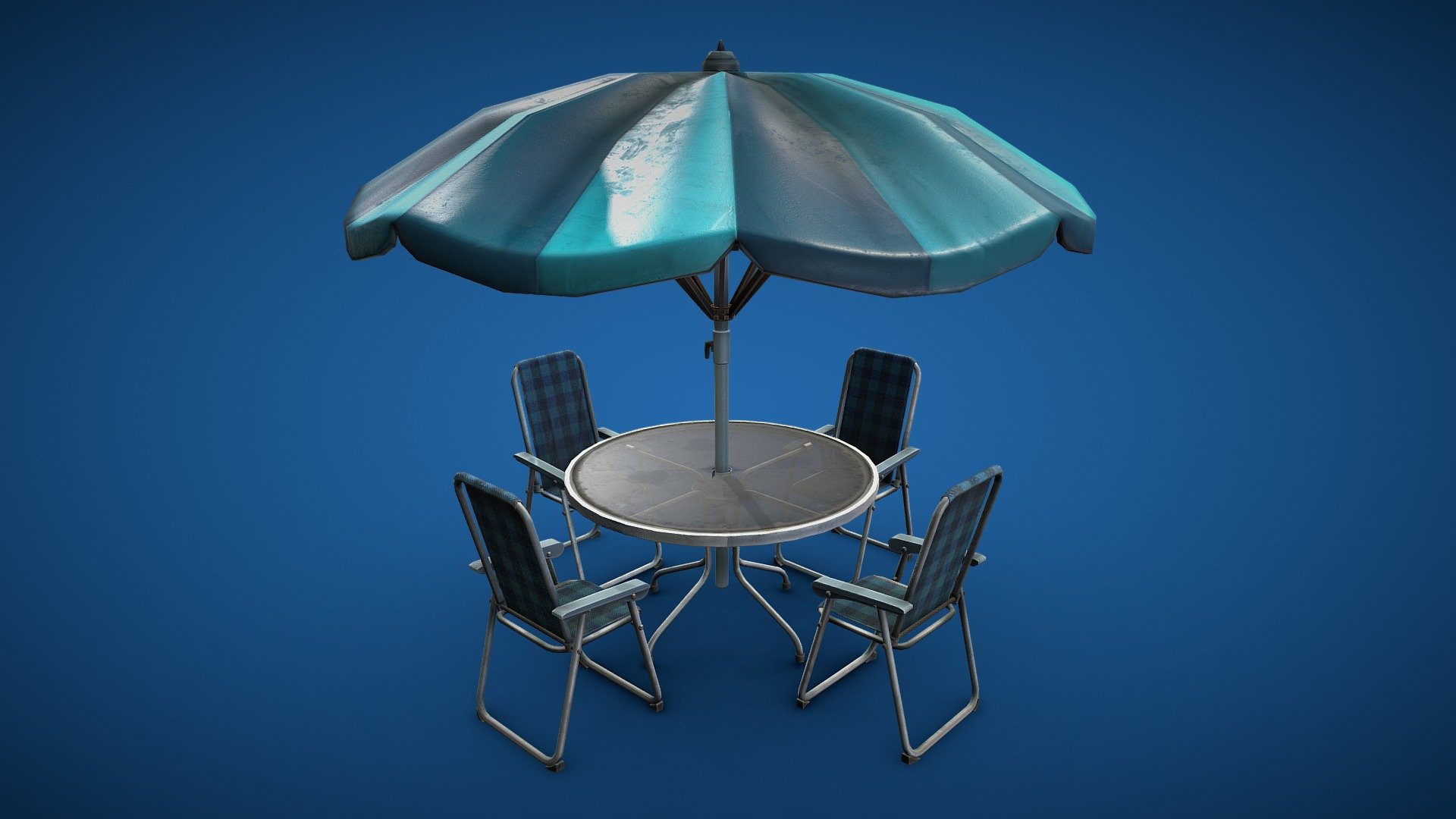 Spec:
Geometry (tris): 13.9k  || Texel density: 1016 || Texture resolution in preview: 4096x4096




This product consist Table with umbrella

Real world object based texture

Model placed in compact rigid hierarchy.

Ready for Virtual Reality (VR), Augmented Reality (AR), games and other real-time apps, as well for advertising and commercial

Real measures.

PBR pipeline metal roughness for realtime use.

Fine details.

You can use this model as a game projects, commercial, environment design, cinema etc.

Units: centimeters.

1 Drawcall and Batch
 - Table with umbrella - Buy Royalty Free 3D model by Treq 3d model
