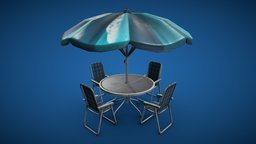 Table with umbrella umbrella, with, ready, table, max, substancepainter, substance, asset, game, pbr, 3ds