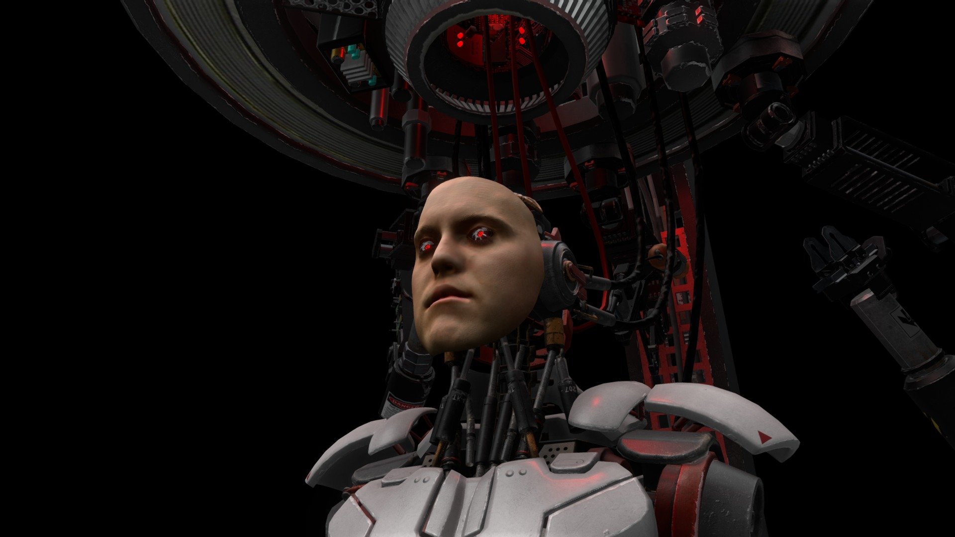 Android 93 is my attempt of realistic function over style. Ive designed everything to actually work and has functining parts inside. The trick was to have a mganifying glass while creating the detail for every chip, motherboard, and piston. This was also my first go at Agisoft and I scanned my own face for the droid 3d model
