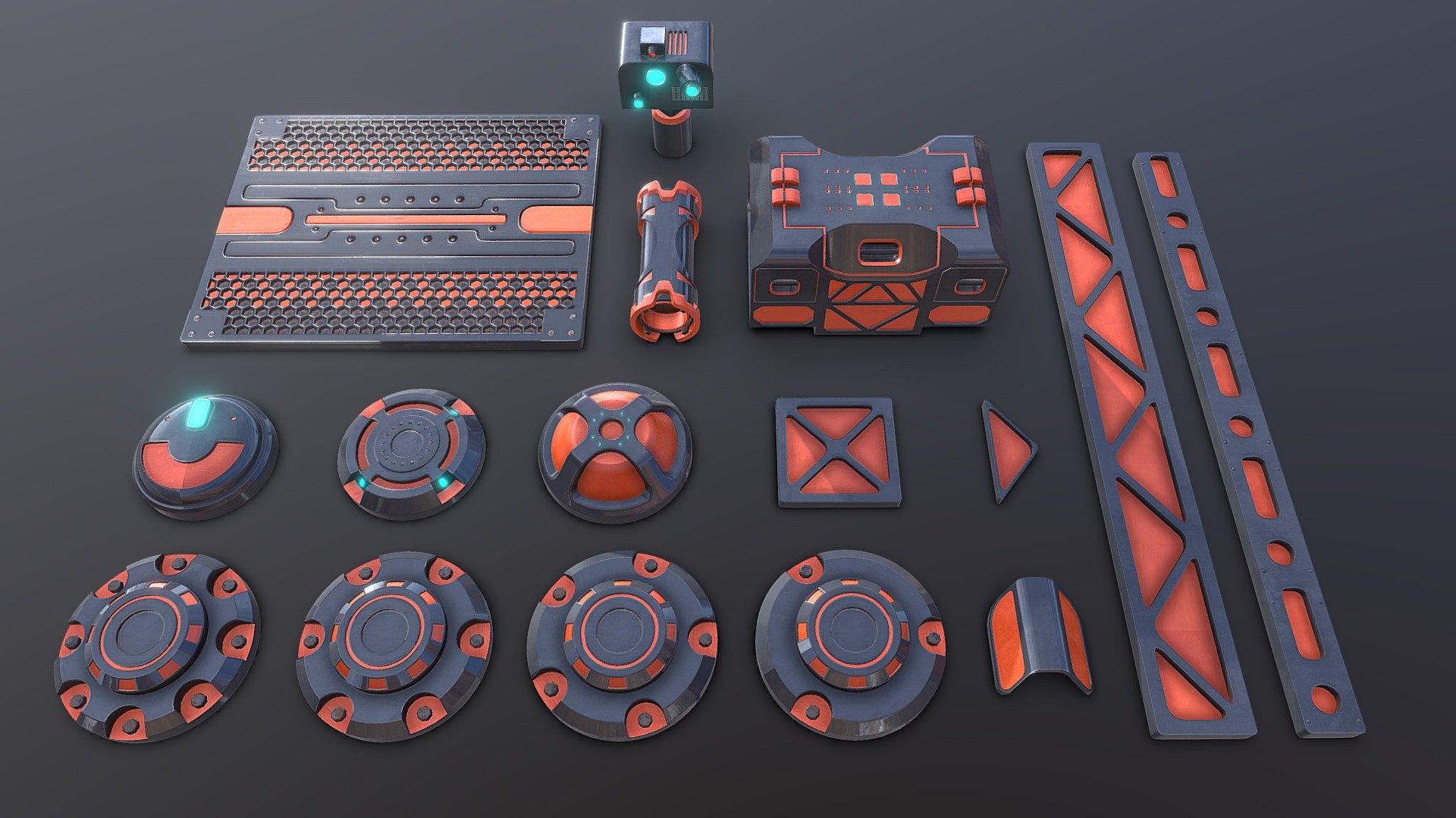 Kitbash Kit,16 Pieces, mid-poly, modeled and textured in Blender, with baked 4K textures, can be used in games and animations.


Kit includes:




Sci-Fi panels

Sci-Fi end caps

Sci-Fi floor panels

Sci-Fi robot head

Sci-Fi tech case

Sci-Fi tech equipment



✅ PBR (metalness)

✅ diffuse

✅ roughness

✅ normal

✅ metalness

✅ UV unwrapped

✅ mid-poly

✅ 4K PNG textures (4096x4096) (jpg textures available in the additional files)

additional files included:




4K jpg textures

obj export file


 - Kitbash Kit - Buy Royalty Free 3D model by Helindu 3d model
