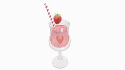 STRAWBERRY COCKTAIL drink, food, fruit, cocktail, arnold, realism, strawberry, hightpoly, straw, cocktail-glass, glass, for-render, strawberry-cocktail