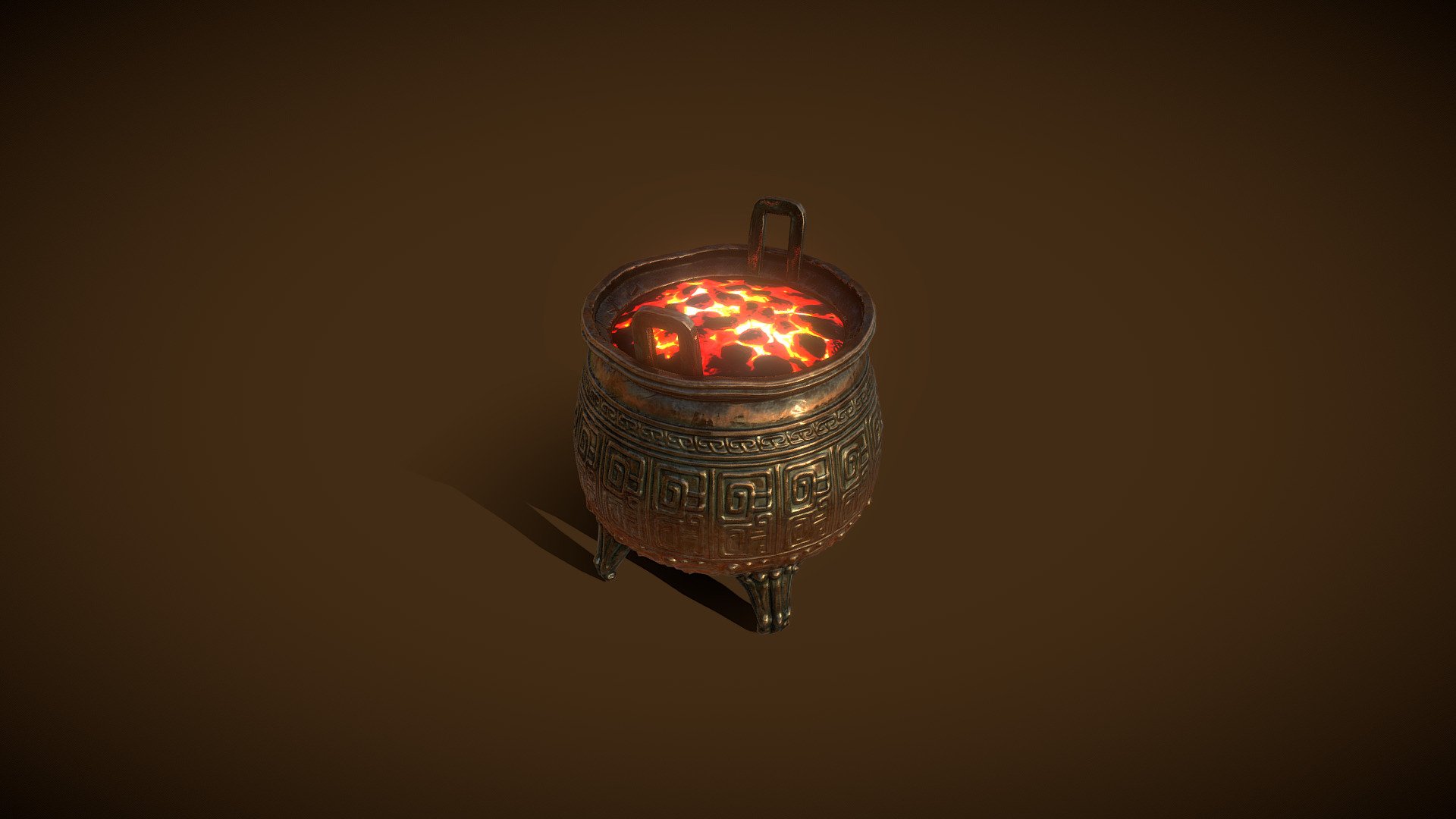 Mongolian style cauldron with glowing hot coals 3d model