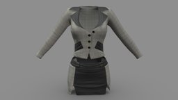 Front Slits Mini Skirt Jacket Business Outfit mini, micro, front, , fashion, double, girls, jacket, clothes, closed, pattern, business, costume, womens, outfit, secretary, buttoned, checkered, crop, roleplay, pbr, low, poly, female, coseplay, slits
