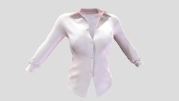Female Long Sleeves Open Chest Formal Shirt white, shirt, chest, fashion, girls, top, open, long, clothes, pants, pink, collar, stripes, sleeves, womens, over, beige, wear, formal, boyfriend, loose, pbr, low, poly, female, skirts, unbottoned, graya