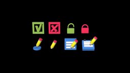 3D icons _Notes pencil, no, lock, done, 3d-model, notexture, edition, yeso, 3d-icons, 3d-icon, unlock, 3d, cinema4d