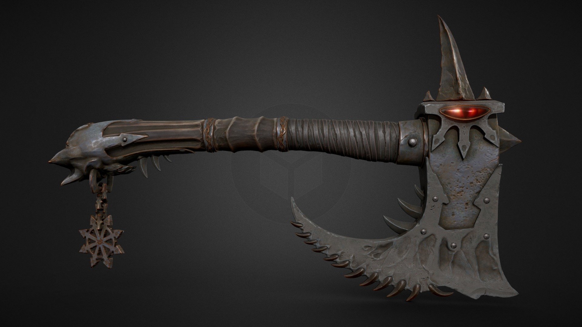 Khorne Warrior Axe (Warhammer) 

low poly model  4k textures. 

Total polycount 21063 tris.  

Model created on Blender and ZBrush. Textured with Substance Painter 3d model