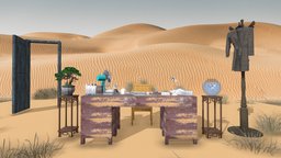 Desert survival office, plant, desk, desert, explore, survival, shabby, cinema4d