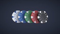 Poker Chips green, red, white, set, chips, casino, midpoly, realistic, gambling, chip, stack, poker, betting, game, lowpoly, blue, plastic, black, highpoly