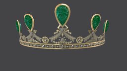 Princess Crown Tiara diamonds, greek, princess, beauty, crown, queen, emerald, contest, beautiful, winner, elegant, decorated, tiara, gemstones, pbr, low, poly, female, gold