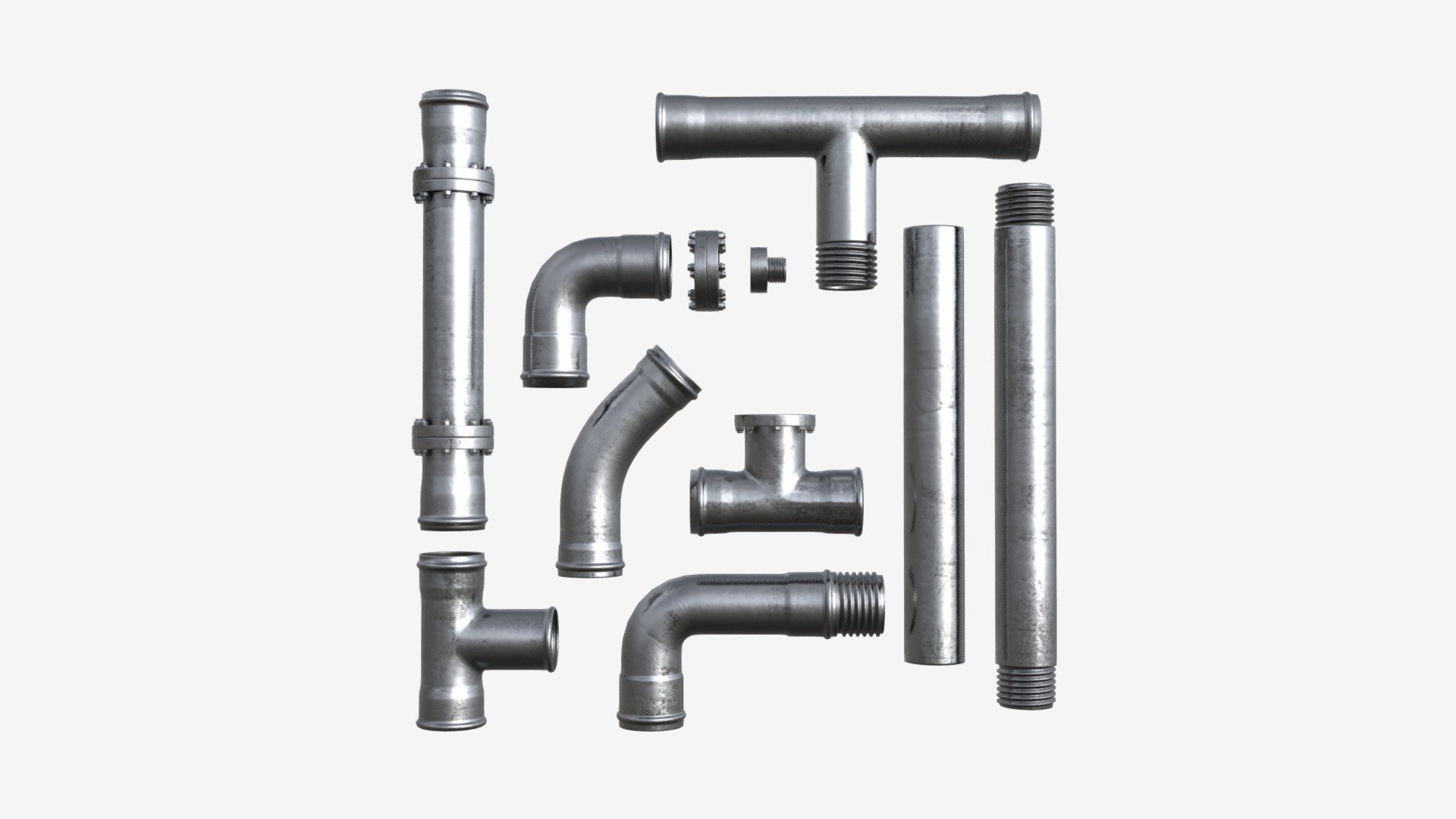Metal Pipes with Fittings Set - Buy Royalty Free 3D model by HQ3DMOD (@AivisAstics) 3d model
