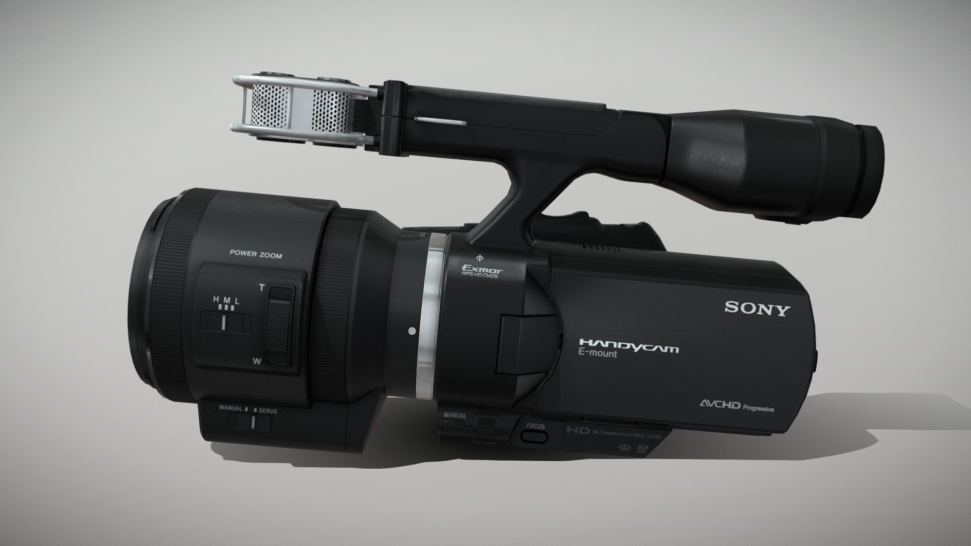 •   Let me present to you high-quality low-poly 3D model Sony Nex-VG30EH Camcorder with 18-200mm f/3.5-6.3 Power Zoom Lens. This model can be used in various fields 3D Graphics such as game development, advertising, interior design, motion picture art, visualization, etc..

•    The model consists of a few meshes, it is low-polygonal and it has four materials (for Body, Lens body, Strap and Glass of Lens).

•   The total of the main textures is 11. Resolution of all textures is 4096 pixels square aspect ratio in .png format. Also there is original texture file .PSD format in separate archive.

•   Polygon count of model is – 9339.

•   The model has correct dimensions in real-world scale. All parts grouped and named correctly.

•   To use the model in other 3D programs there are scenes saved in formats .fbx, .obj, .DAE, .max (2010 version).

Note: If you see some artifacts on textures, then it compression works in the viewer. We recommend setting HD quality for textures. But anyway, original textures have no artifacts 3d model