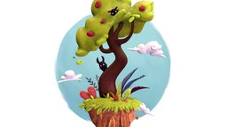 Nadtsu Tiny Floating Island tree, plants, animals, island, stylised, cabinet, nature, nadtsu, noai