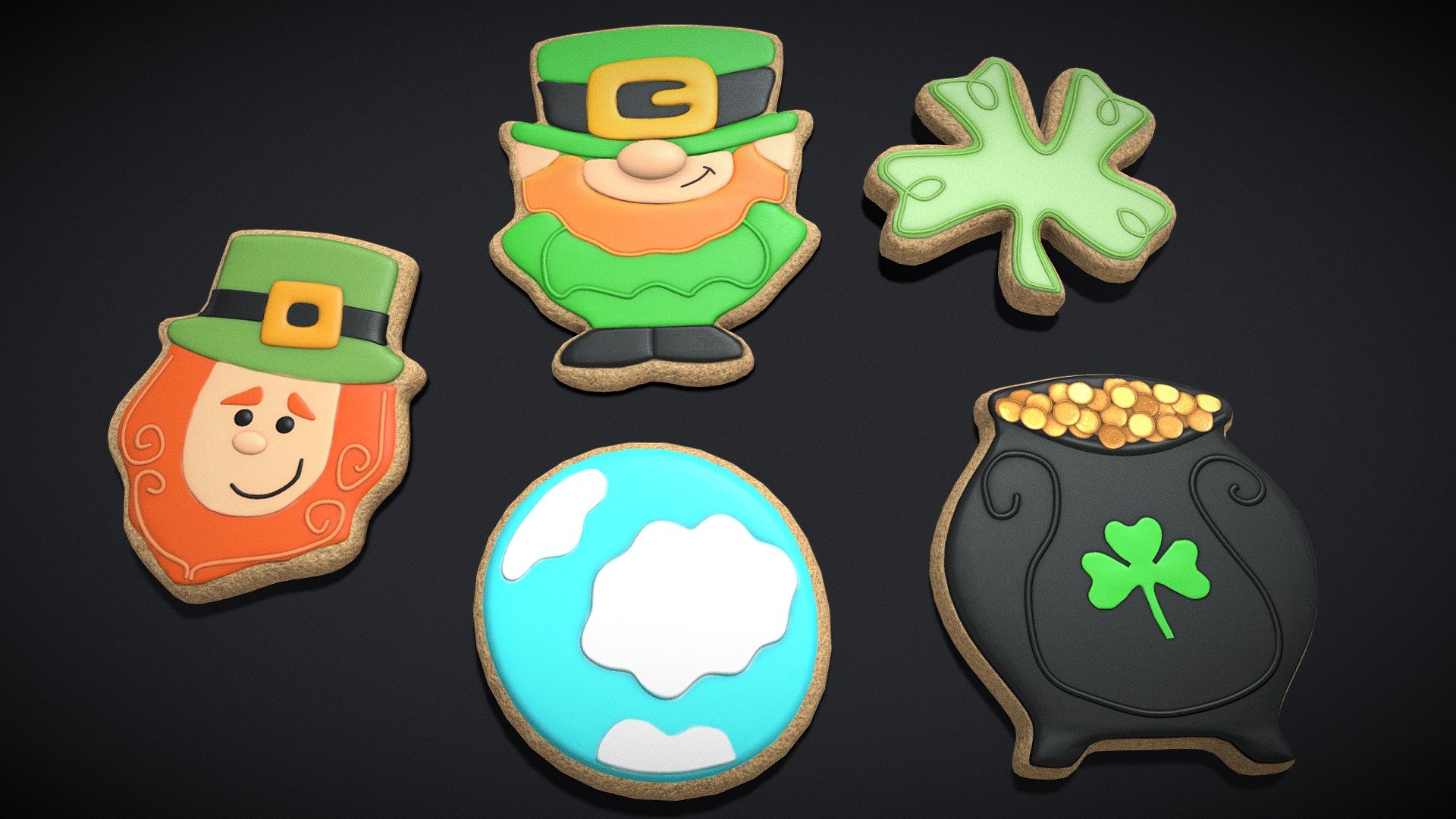 St. Patrick's Day Five Cookies FBX Game Ready Low Poly Model VR 
PBR Approved
Geometry Polygon mesh
Polygons: 4,402
Vertices: 4,387
Textures 4K PNG - St. Patrick's Day Five Cookies - Buy Royalty Free 3D model by GetDeadEntertainment 3d model