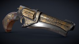 Revolver revolver, prop, item, pattern, metal, pistol, golden, weapon, gun, royal, gameready