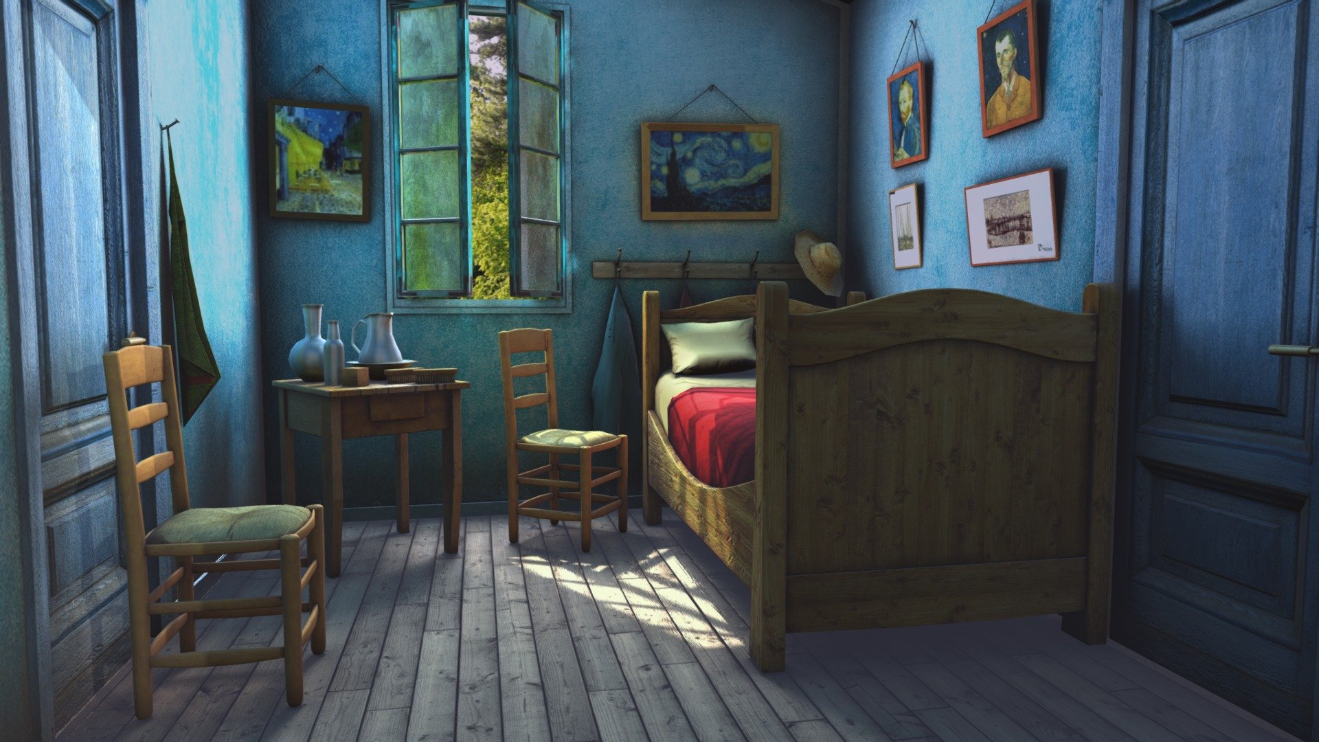 La Chambre de Van Gogh à Arles est une peinture à l'huile sur toile de 72 × 90 cm. Elle a été réalisée par le peintre Vincent van Gogh en 1888. 
Aujourd'hui en  Visite 3DVR - eikone Visit 3DVR | Prototype (Van Gogh Room) - 3D model by eikone (@eikone.tn) 3d model