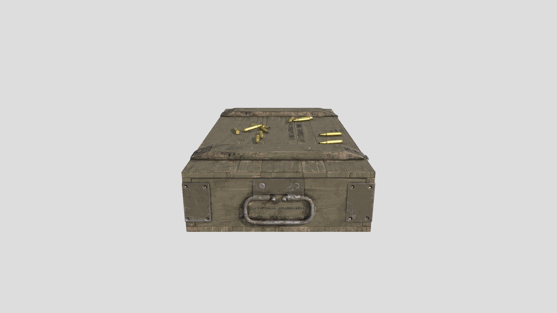 A Soviet ammo crate with bullets strewn about 3d model