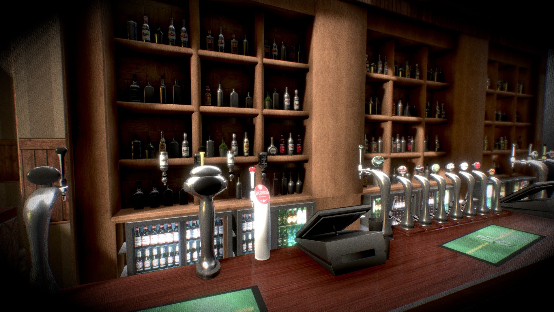 Bar scene im adapting from a previous scene I created, going to attempt the Winchester, well part of it, having to think of this thing now in VR, got a plastic headset and my note3 so going to see how well it looks with that! - Bar test for comp - Download Free 3D model by digitalninja 3d model