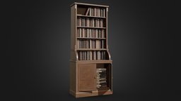 Vintage Bookcase office, victorian, library, vintage, study, unreal, books, antique, vr, bookcase, realistic, cabinet, game-ready, game-asset, victorian-furniture, unity, low-poly, game, blender, pbr, substance-painter, victorian-bookcase, old-bookcase