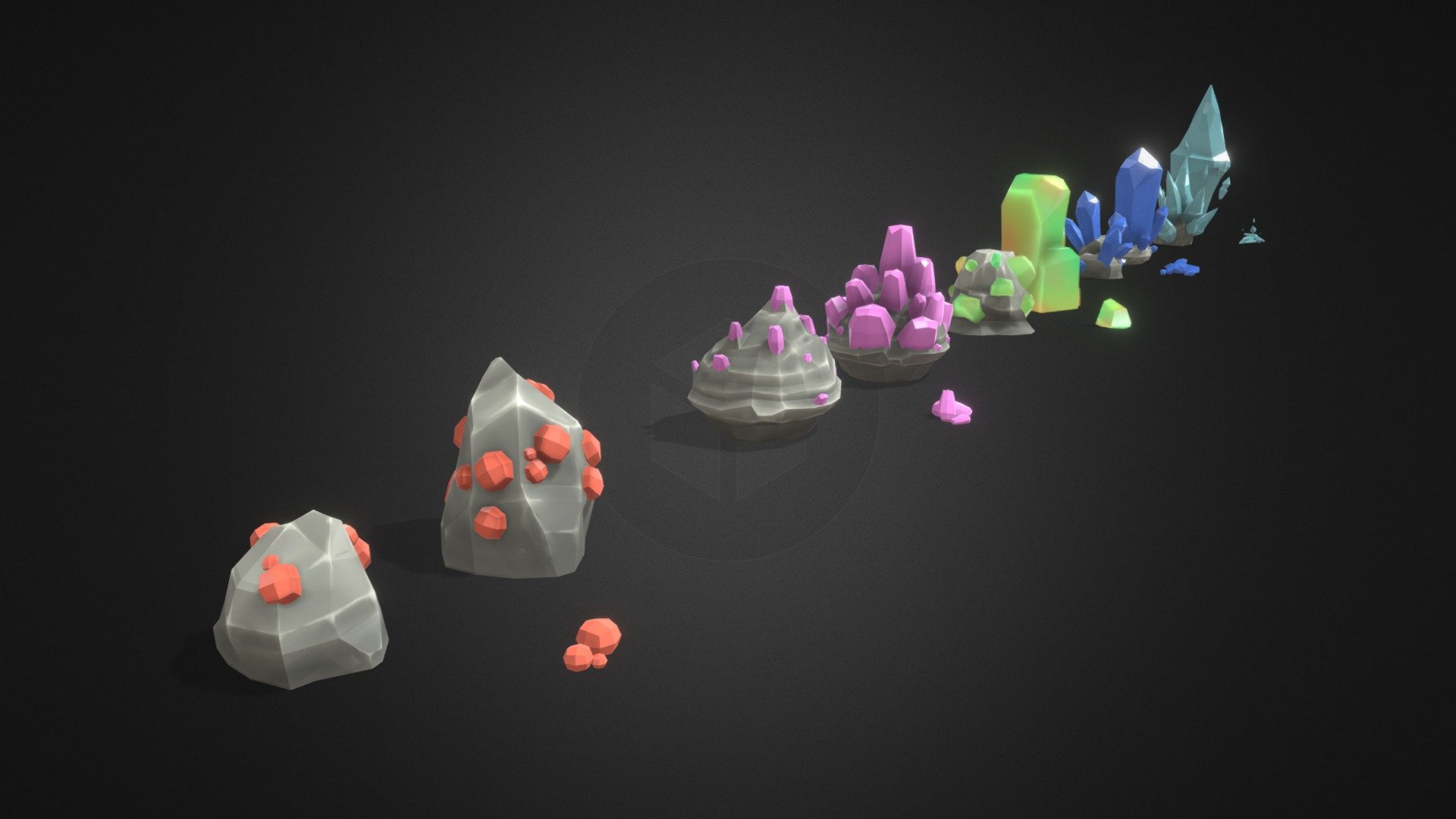 A collection ore and crystals 3d model