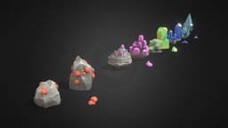 Ore and crystals mining, crystal, ore, gems, mineral, gameart, stone, free, fantasy, rock, magic