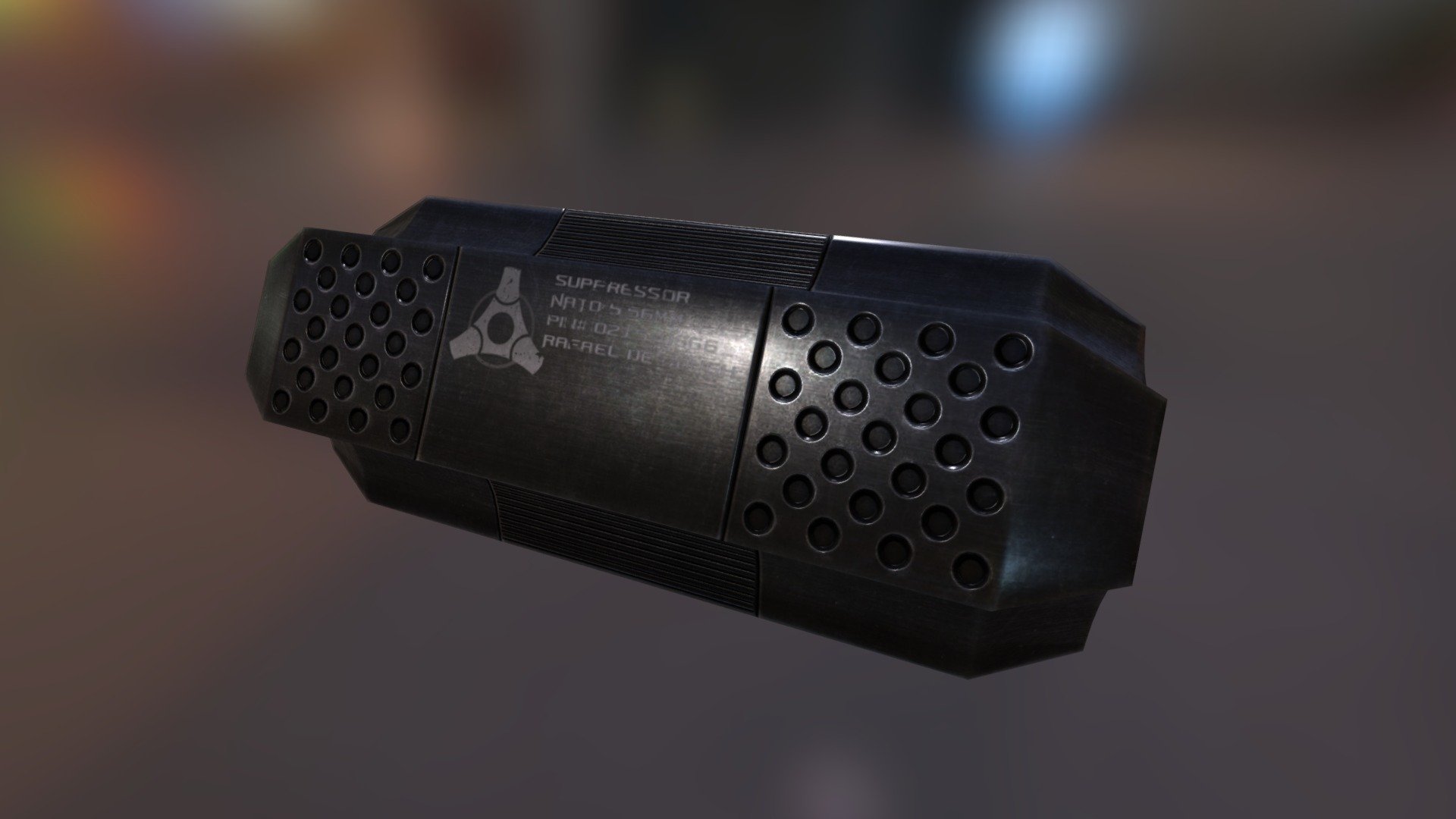 A silencer based upon my logo with a fancy style and great texture and shader maps! Available here: http://gamebanana.com/models/2653 - SciFi Silencer - 3D model by rafaeldejongh 3d model