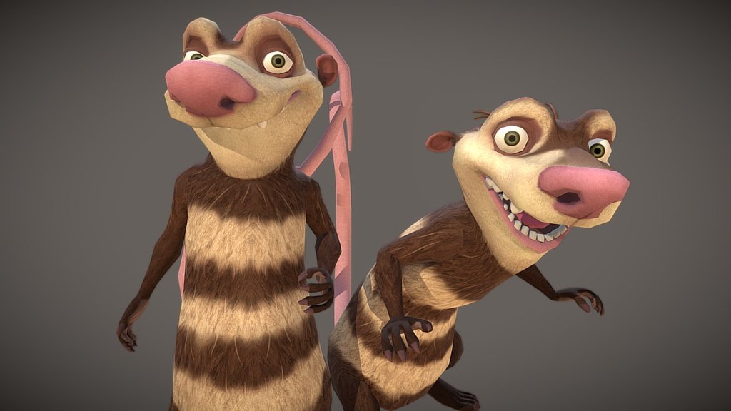 These are the Crash and Eddie characters from Ice Age. I modeled and textured them up for the game Ice Age Arctic Blast. The game is available on the IOS and Android store.

https://play.google.com/store/apps/details?id=com.zynga.iceagematch3&amp;hl=en

https://www.artstation.com/artist/mattjwood - Crash and Eddie - 3D model by MattWood 3d model