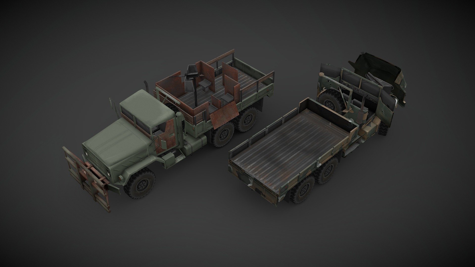 Showcase of the 1983 AM General M923 Military Truck, nicknamed Hillbilly because of it's improvised armor made of oxidised steel plates. I’ve made it for project ZOMBOID, low poly but with a high detail texture, optimized for game engine. This version is not a 100% true to the original since there are some compromises I’ve had to make to present it here.

You can find the actual version in project ZOMBOID STEAM Workshop 3d model
