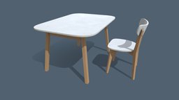 Old Dining Table and Chair room, wooden, white, unreal, classic, furniture, table, clean, old, kitchen, game-ready, dining, real-time, contemporary, unity, low-poly, asset, pbr, chair, interior