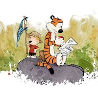Calvin and Hobbes fanart, bill, calvin, watercolor, hobbes, watterson, cartoon