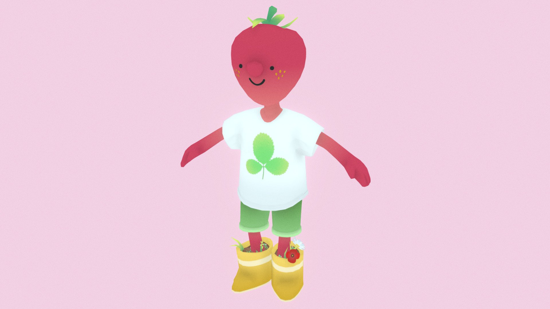 A cute 3D character made in September 2020 ! - Strawberry kid - Download Free 3D model by Rémi 🎺 (@Remi_Tootata) 3d model