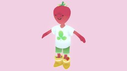 Strawberry kid cute, b3d, child, color, characterart, strawberry, colorful, blender, lowpoly, stylized, noai