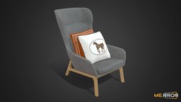 [Game-Ready] Gray Sofa and Cushions modern, cushion, sofa, textile, soft, furniture, ar, gray, living, fabric, chair, design, interior, noai, gray-sofa